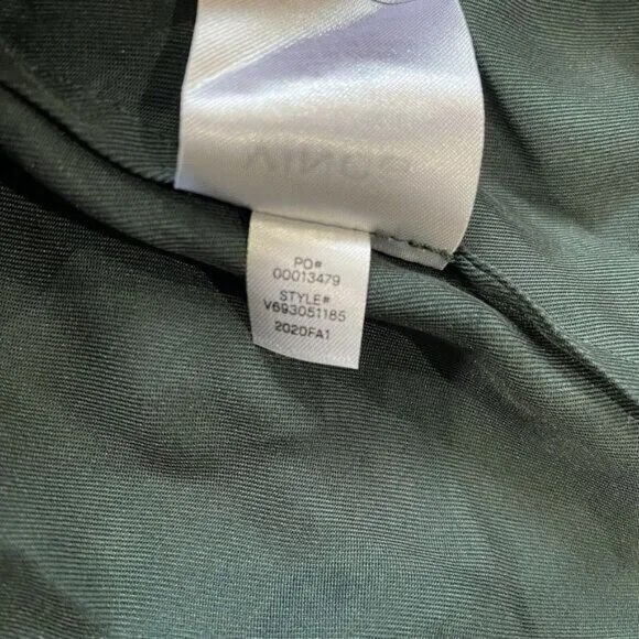 VINCE Women's  Silk Mandarin Collar Button Down Shirt XL Green Belt Pockets - Picture 10 of 10